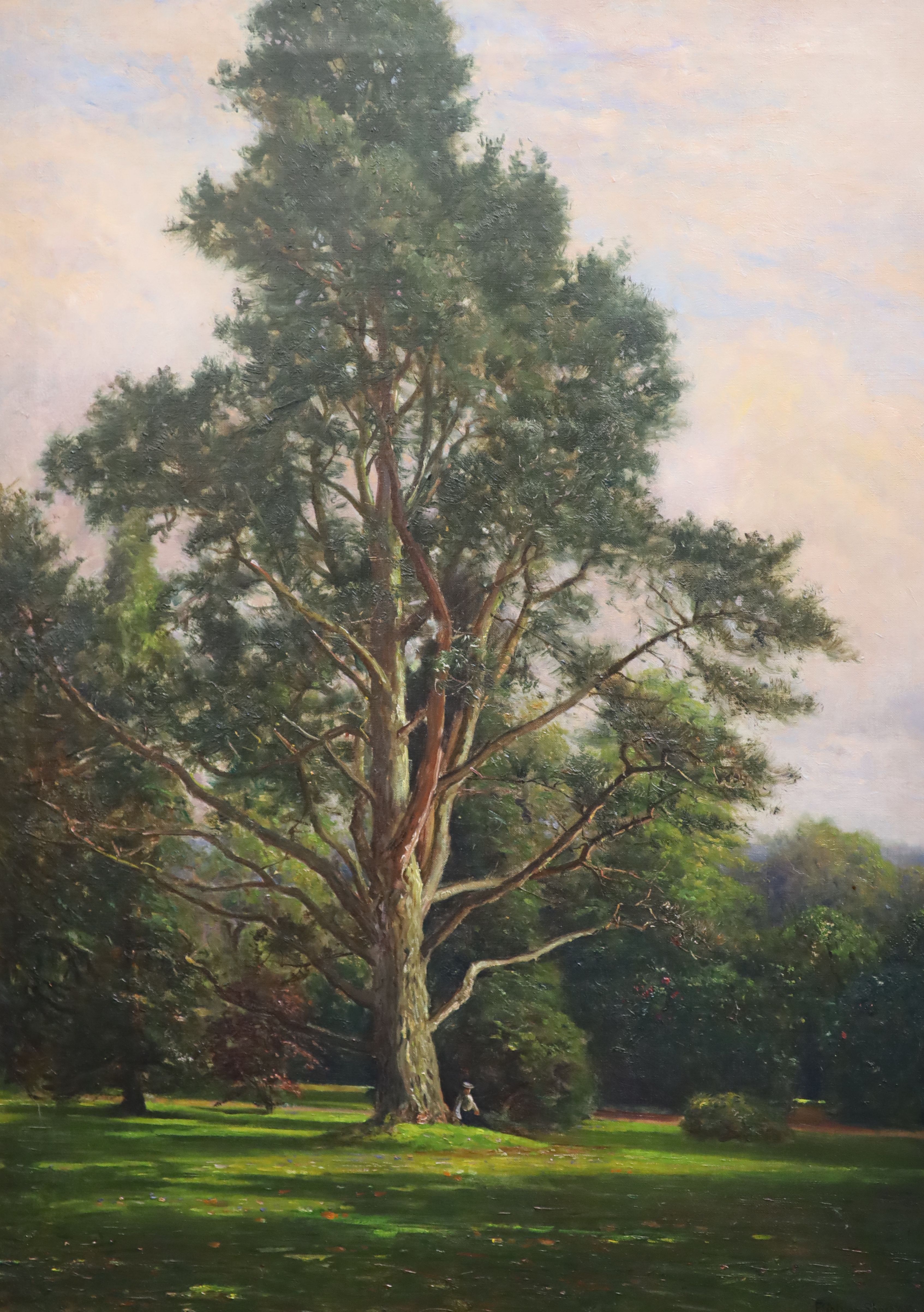 Frederick Golden Short (1863-1936) Landscape with figure seated beneath a pine tree, 29.5 x 21.5in.